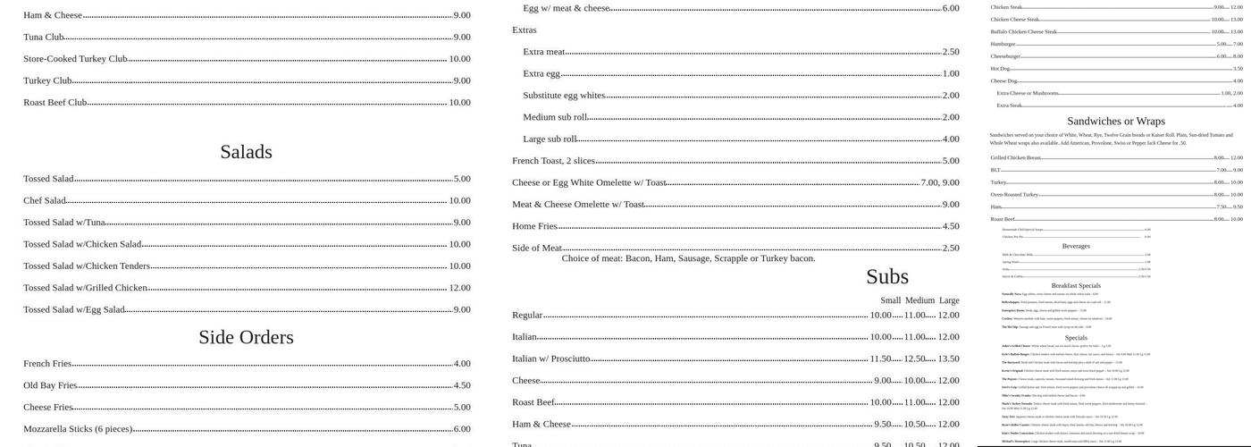 Pickles & Chip's Menu