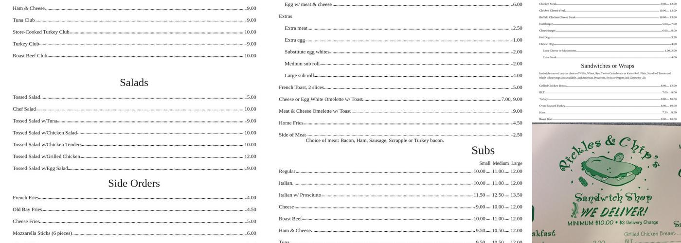 Pickles & Chip's Menu