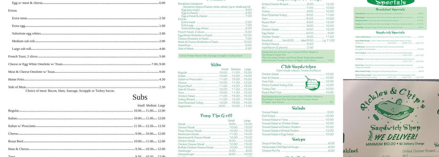 Pickles & Chip's Menu