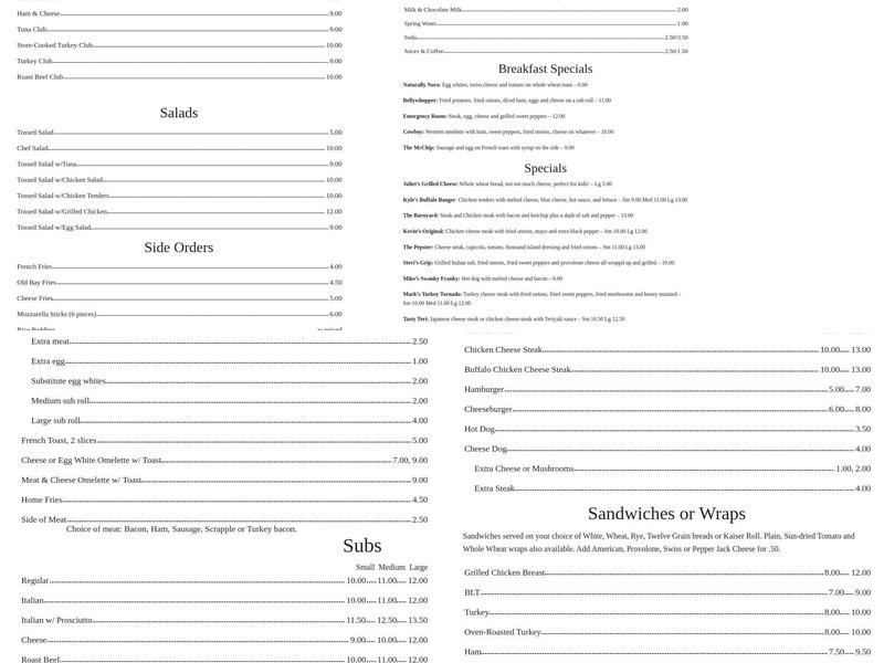 Pickles & Chip's Menu