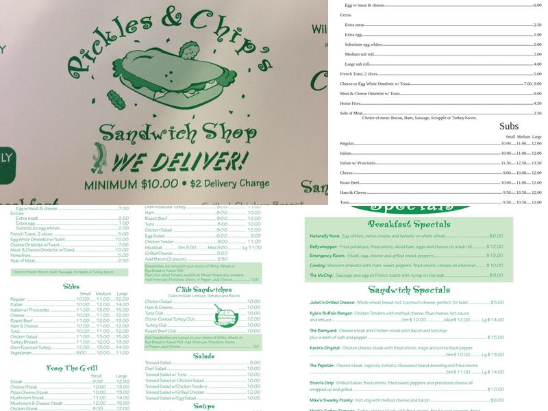 Pickles & Chip's Menu