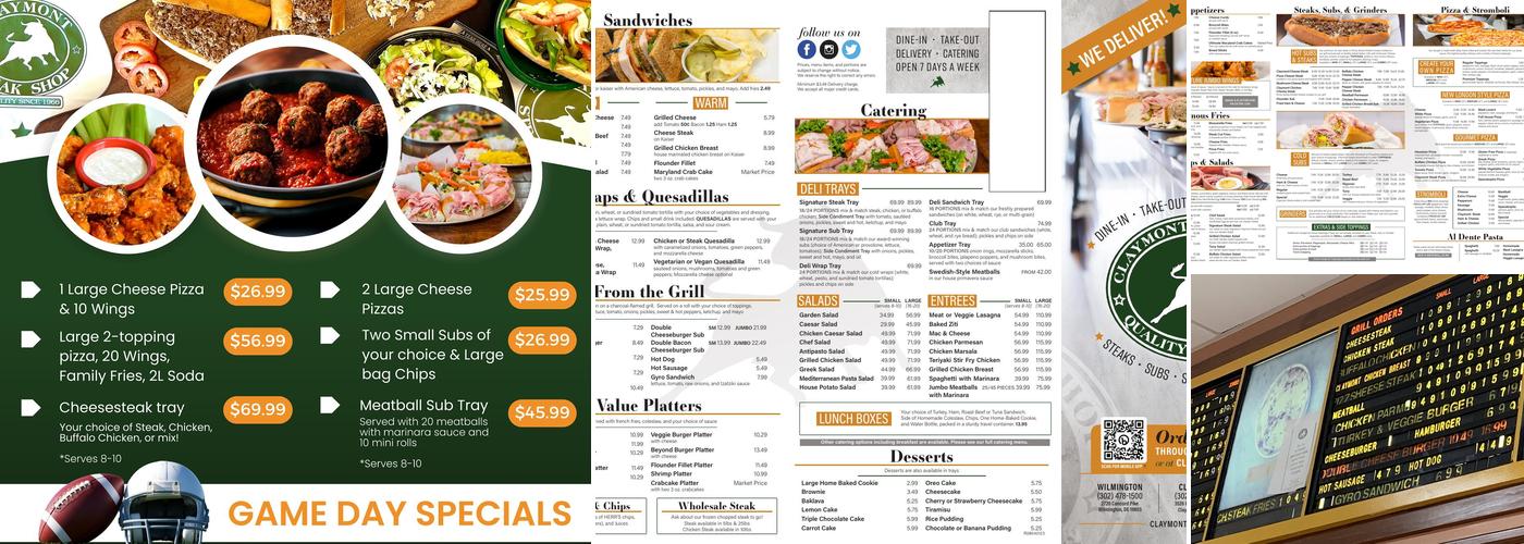 Claymont Steak Shop Menu