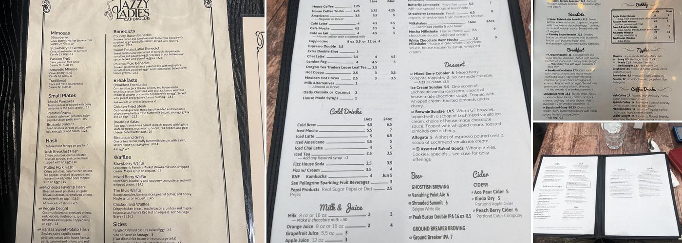 Jazzy Ladies Cafe & Club Menu