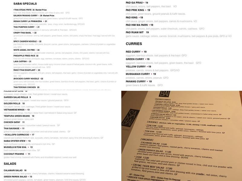 Sabai Cafe & Bar Menu