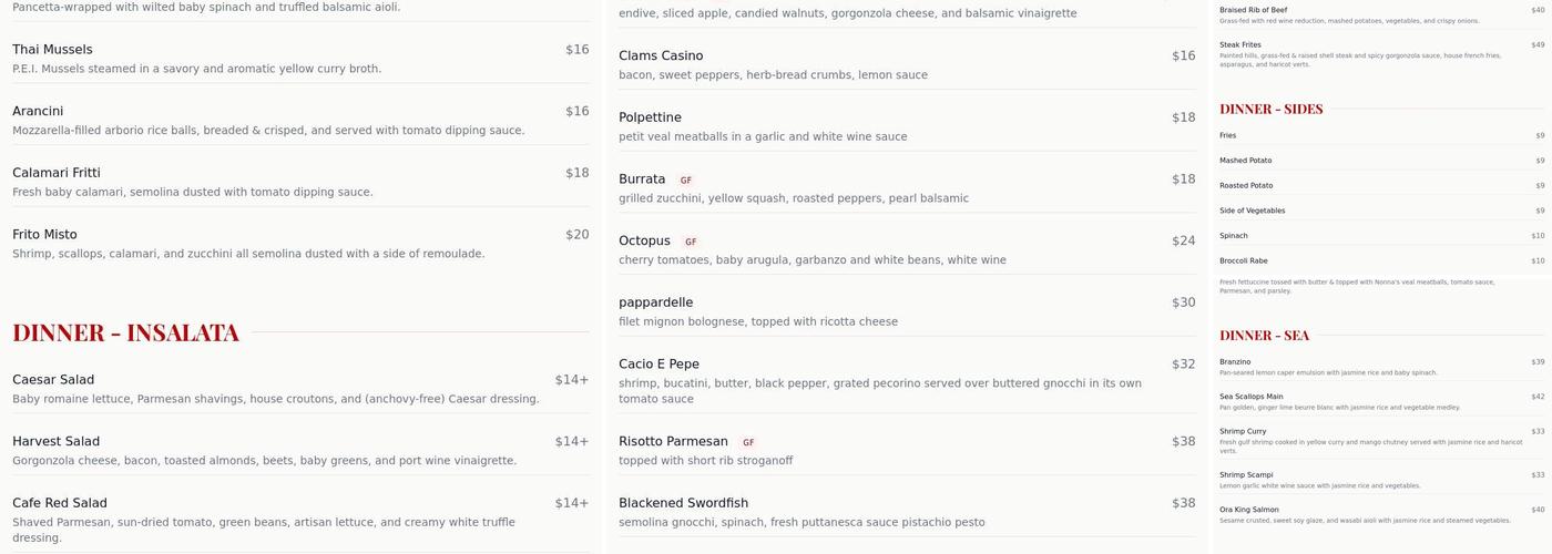 Cafe Red Menu