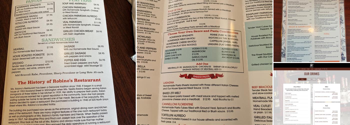 Mrs. Robino's Restaurant Menu