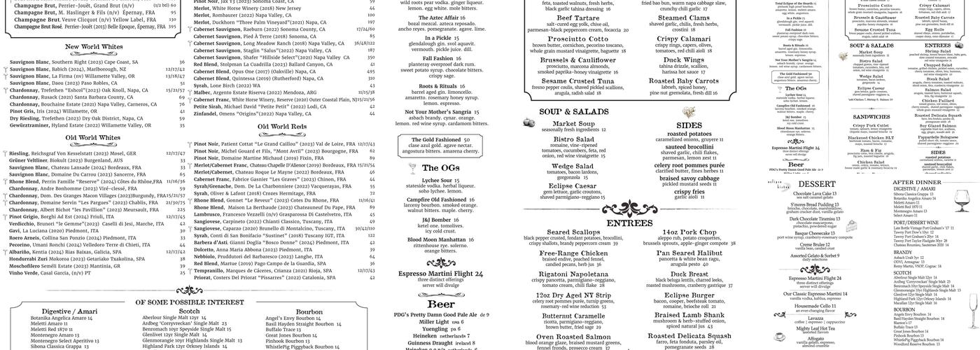 Eclipse Bistro Menu