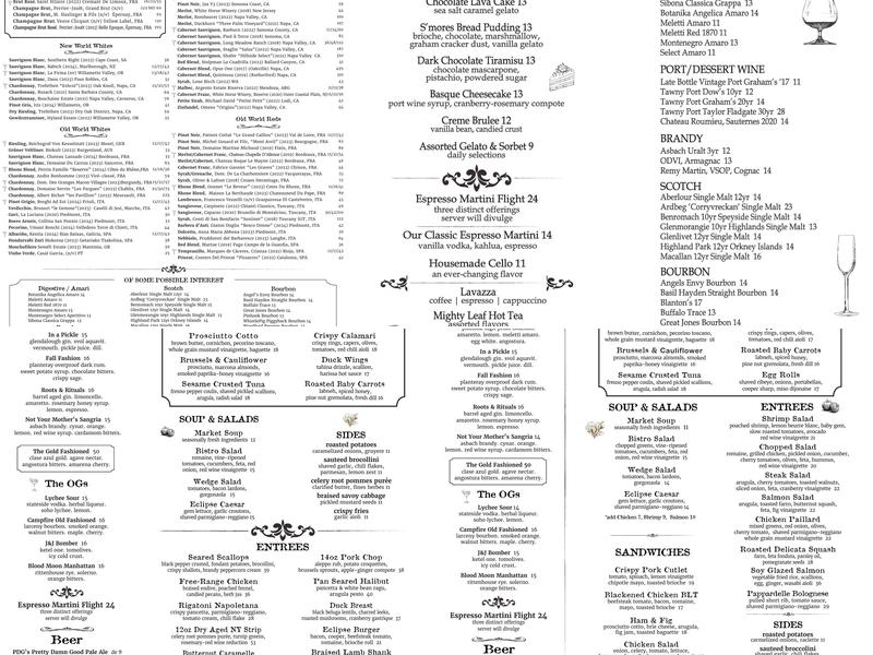 Eclipse Bistro Menu