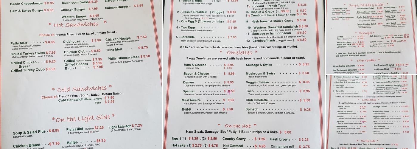 Dixie's Cafe Menu