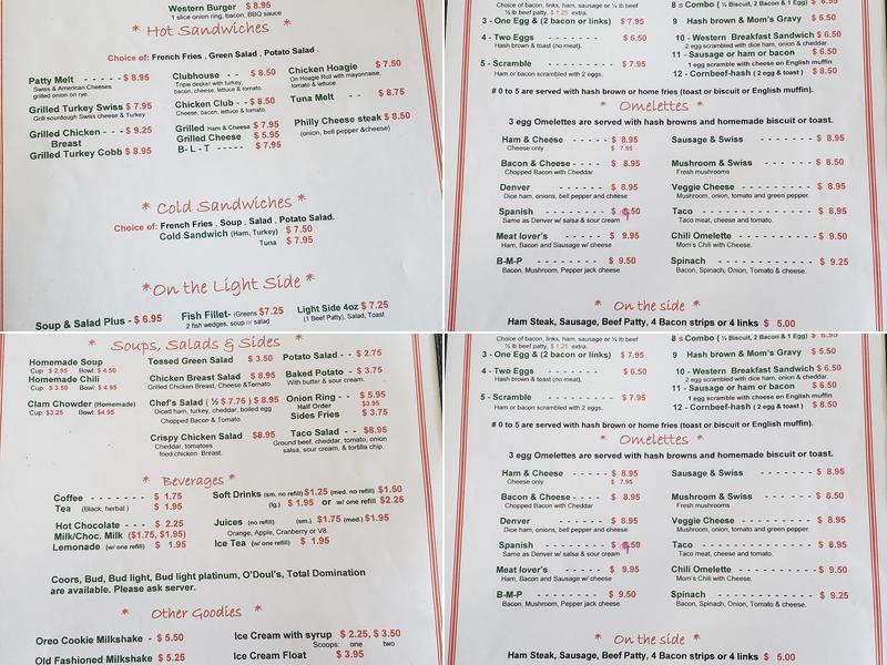 Dixie's Cafe Menu