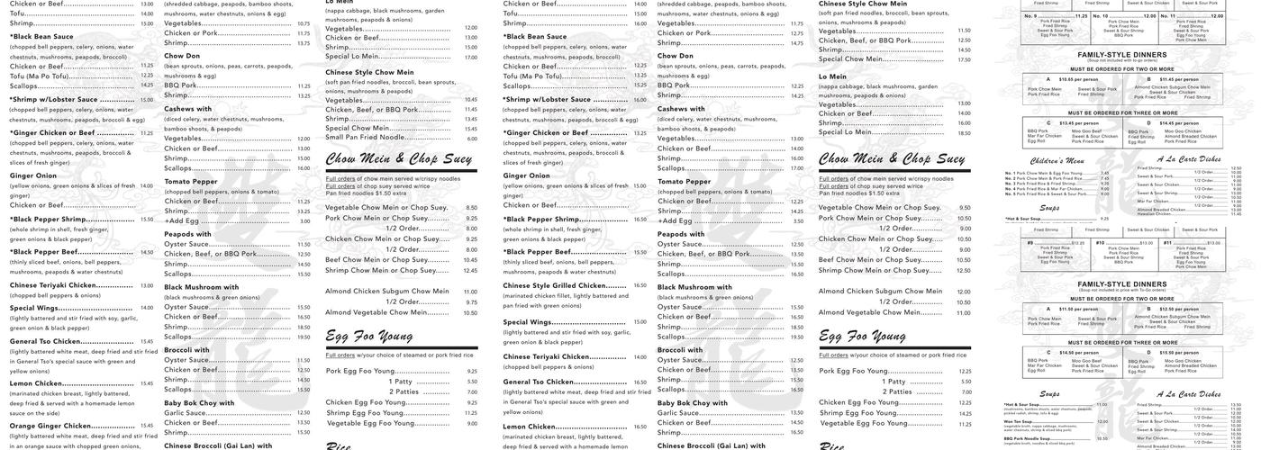 Twin Dragon Restaurant Menu