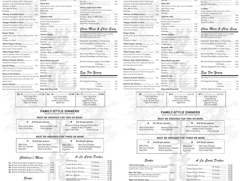 Twin Dragon Restaurant Menu