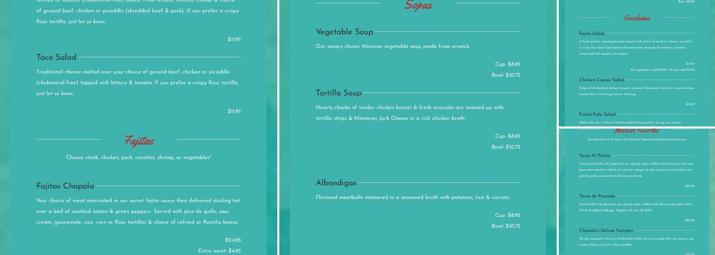 Chapala Mexican Restaurant Menu