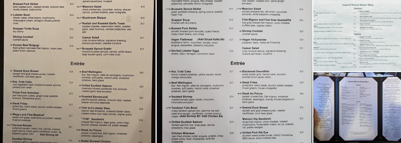 General Warren Menu