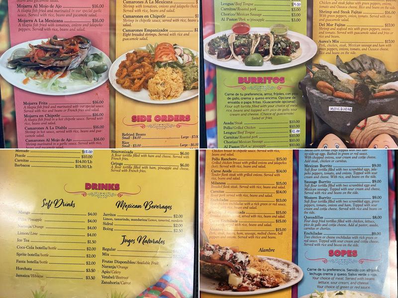 Aureas Mexican Restaurant Menu