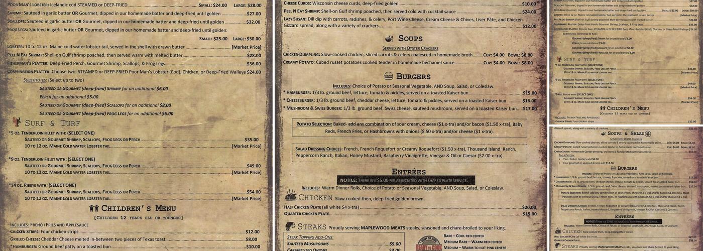 Kropp's Supper Club Menu