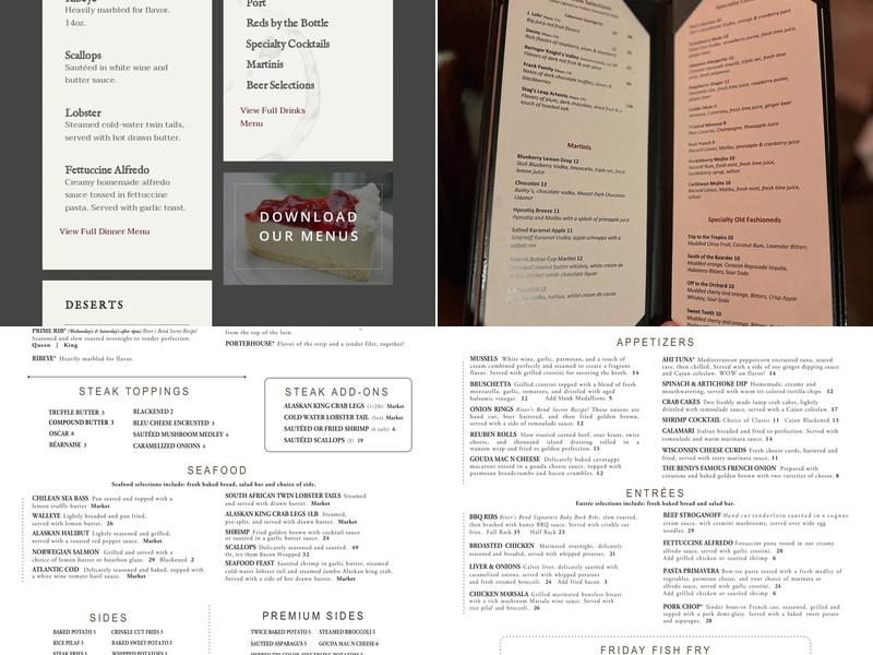 River's Bend Menu