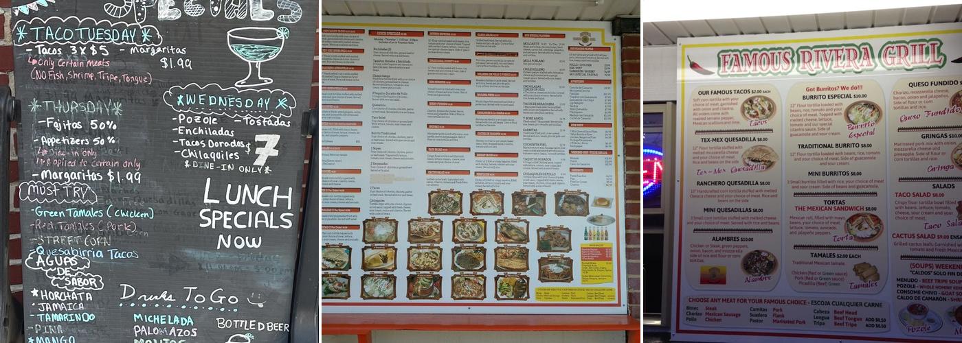 Famous Rivera Grill Menu