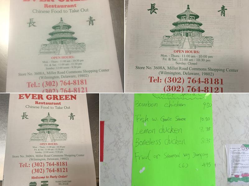 Evergreen Restaurant Menu