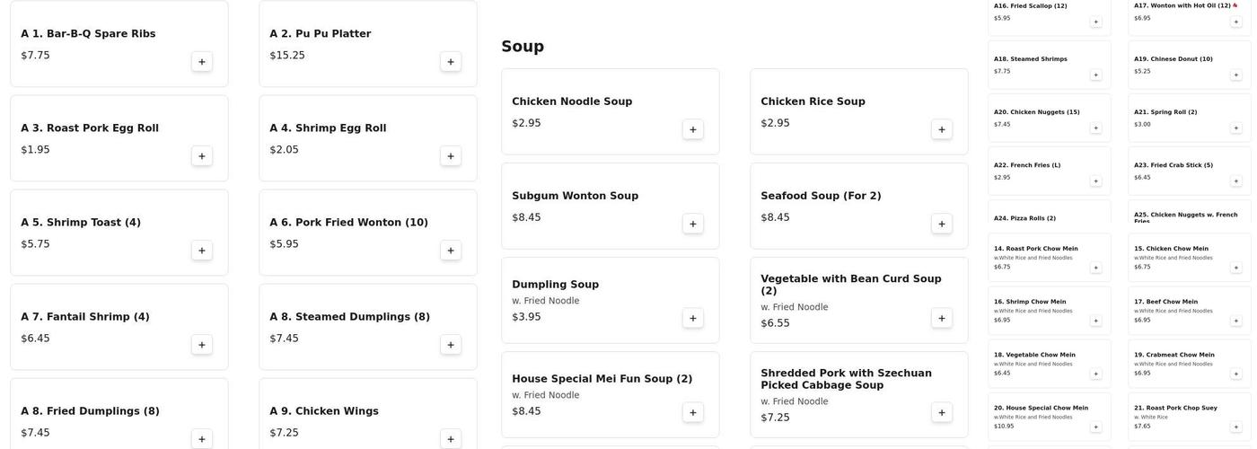 China Inn Buffet Menu