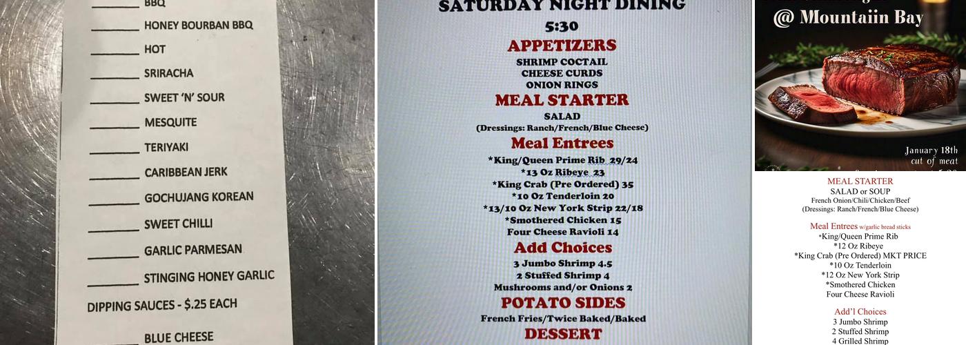 Mountain Bay Bar & Grill Menu