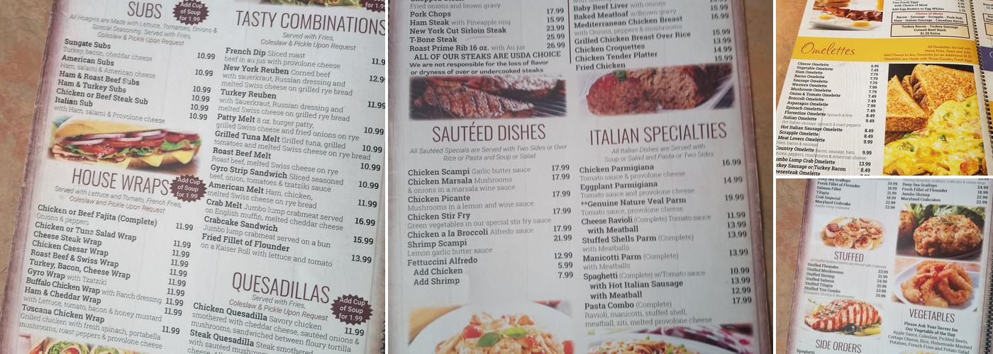 Sungate Diner Menu