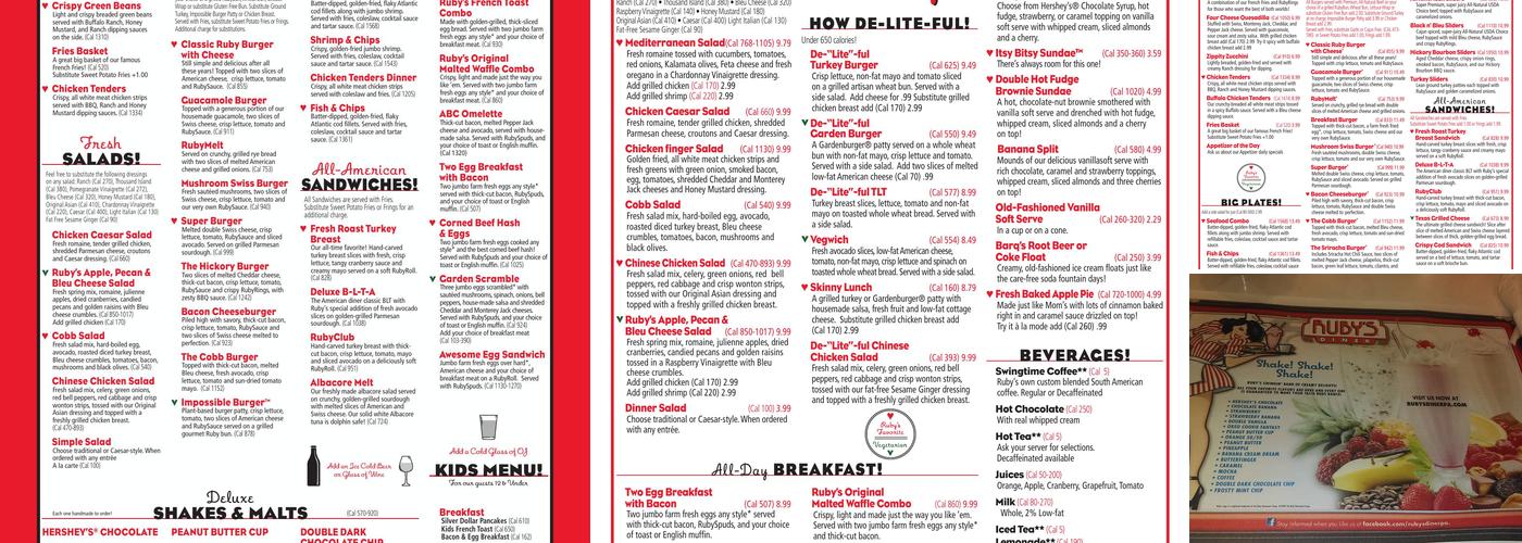 Ruby's Diner Menu