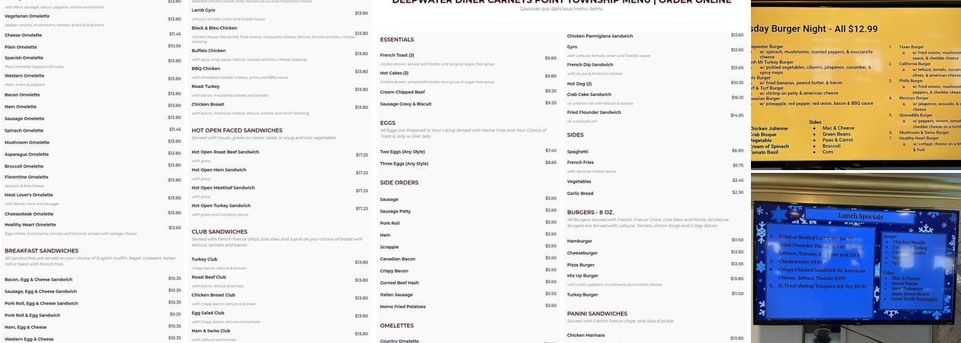 Deepwater Diner Menu