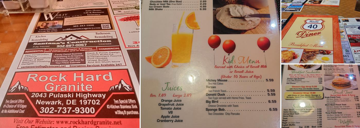 Route 40 Diner Menu