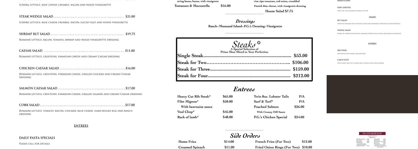 PG Steakhouse Menu