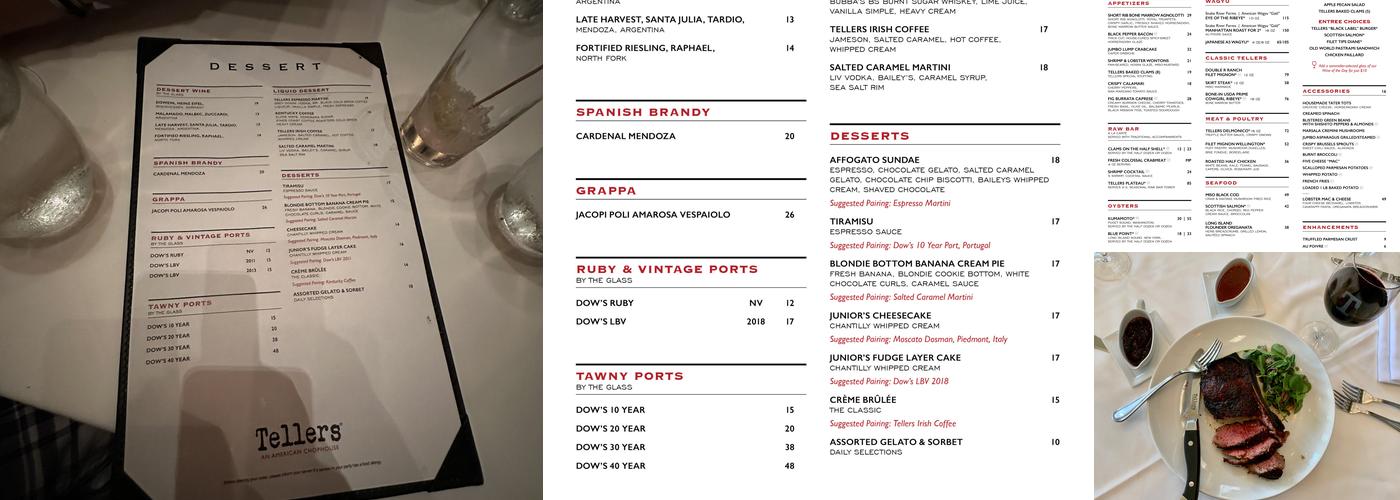 Tellers: An American Chophouse Menu