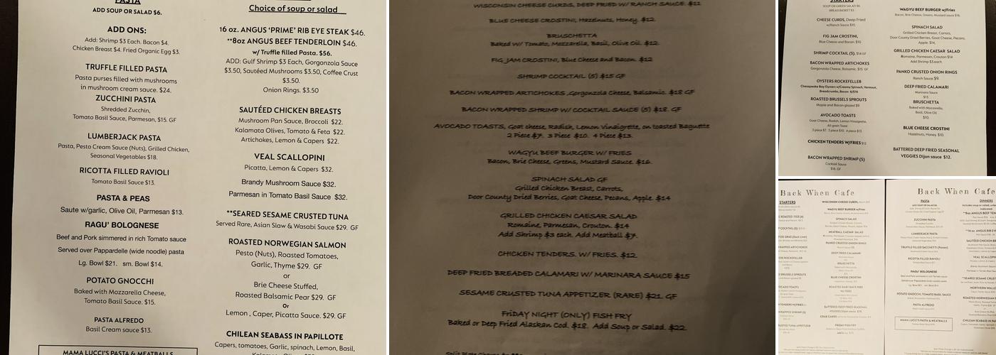 Back When Cafe Menu