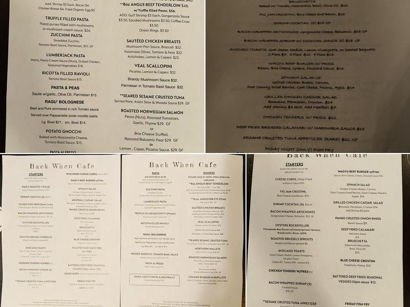 Back When Cafe Menu