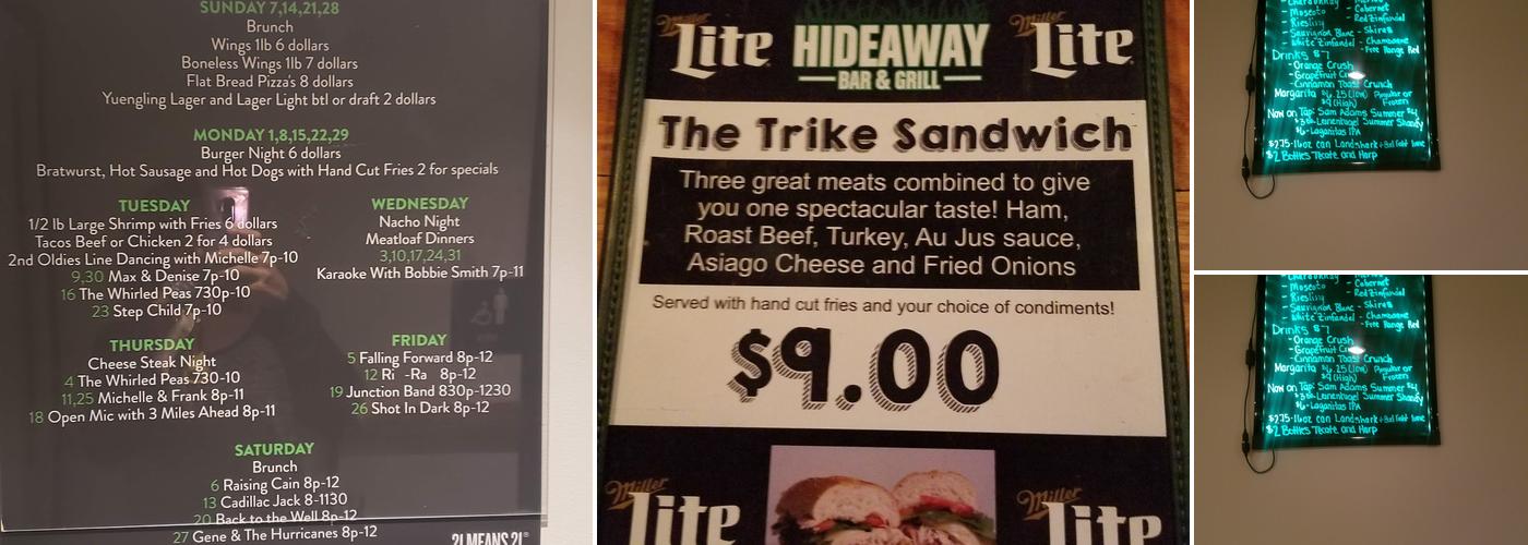 Hideaway Bar & Grill Menu