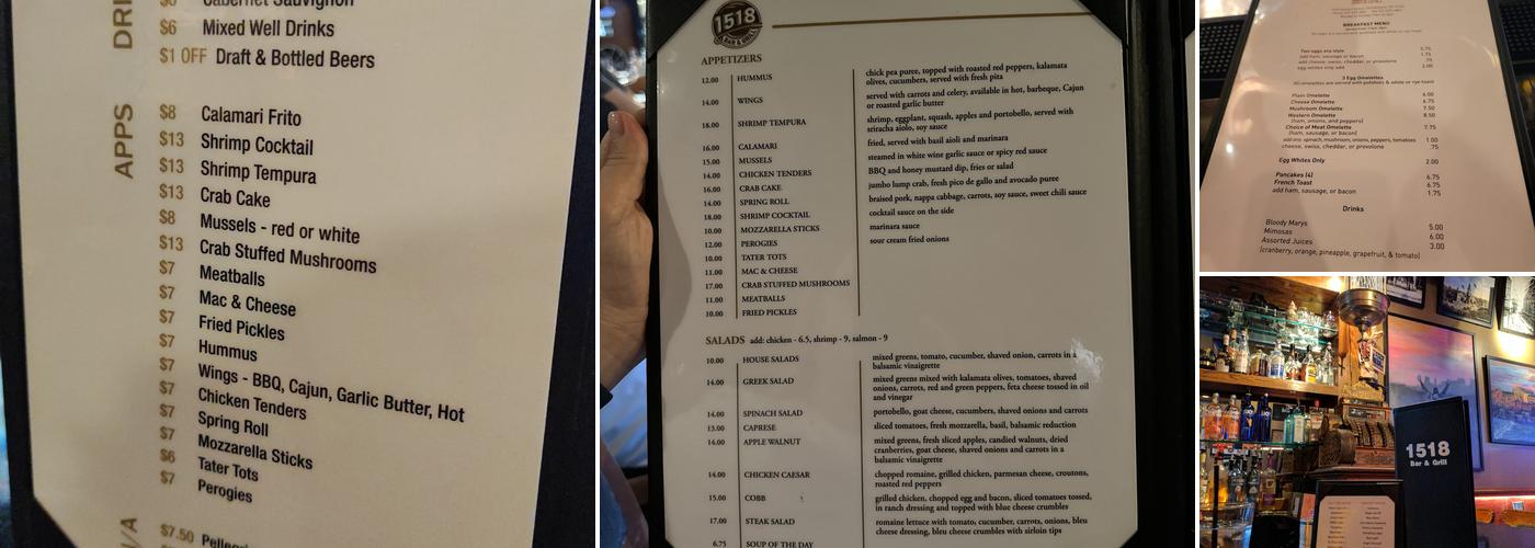 1518 Bar & Grill Menu