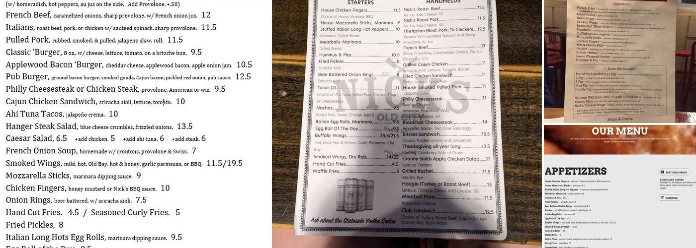 Nick's Roast Beef Bar & Grille Menu