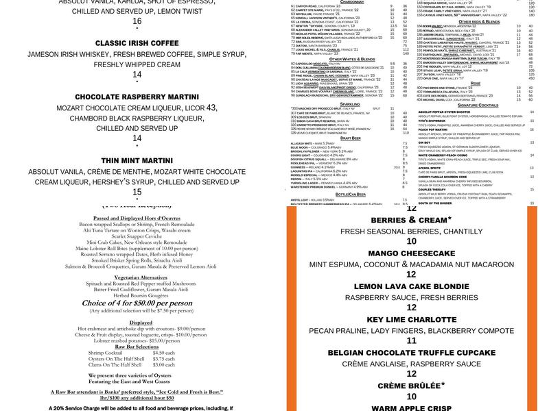 Banks' Seafood Kitchen and Raw Bar Menu