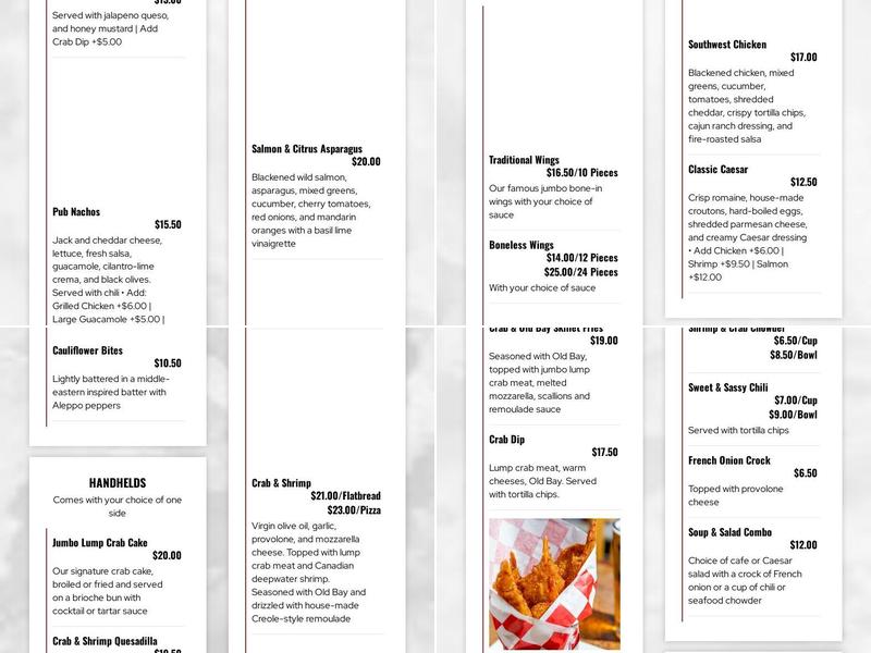 Timothy's Riverfront Grill Menu