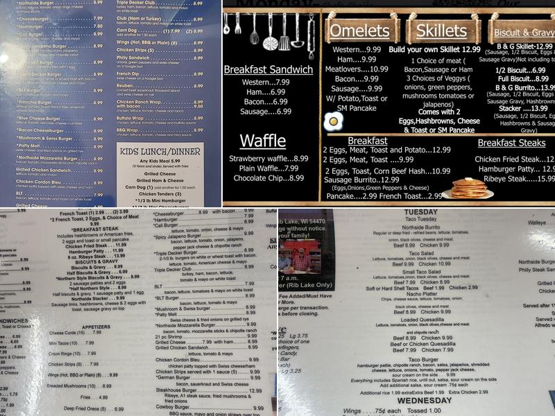 Northwoods cozy corner Menu