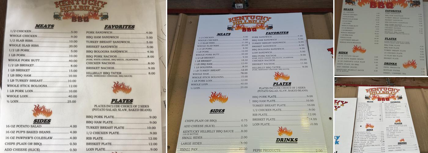 Kentucky Hillbilly BBQ Menu