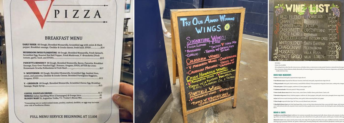 V Pizza & Sidecar - San Marco Menu