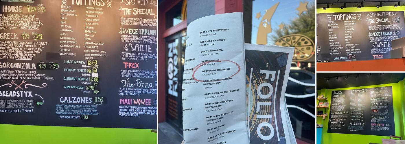 Moon River Pizza Menu