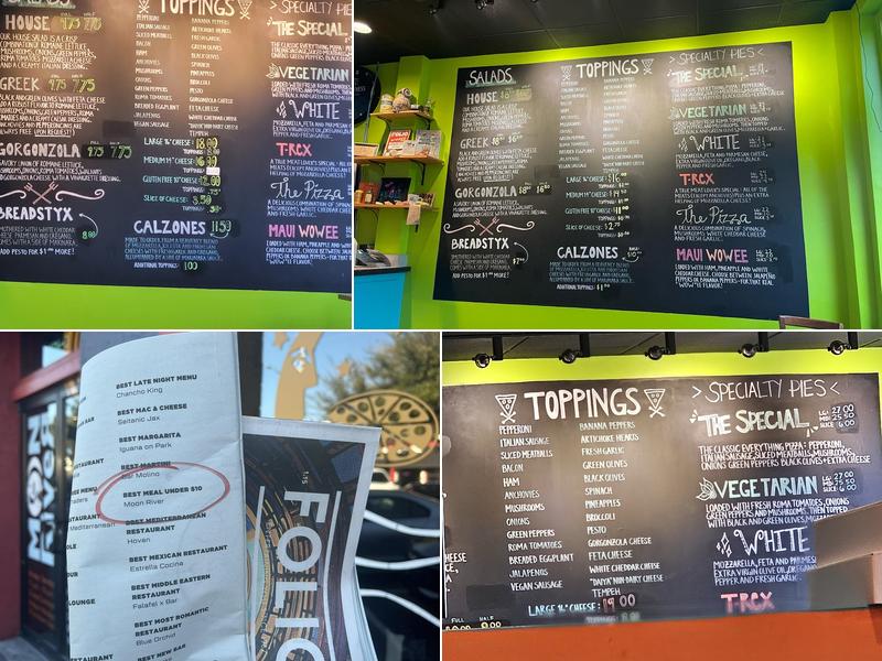 Moon River Pizza Menu
