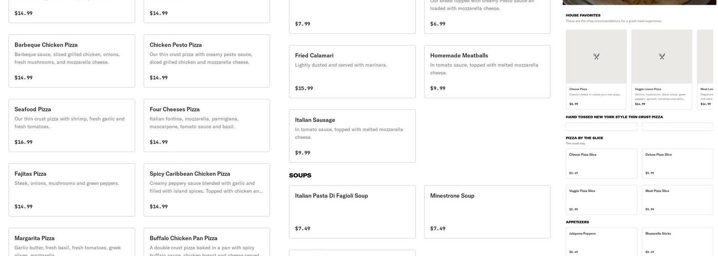 Mega's Pizza Menu