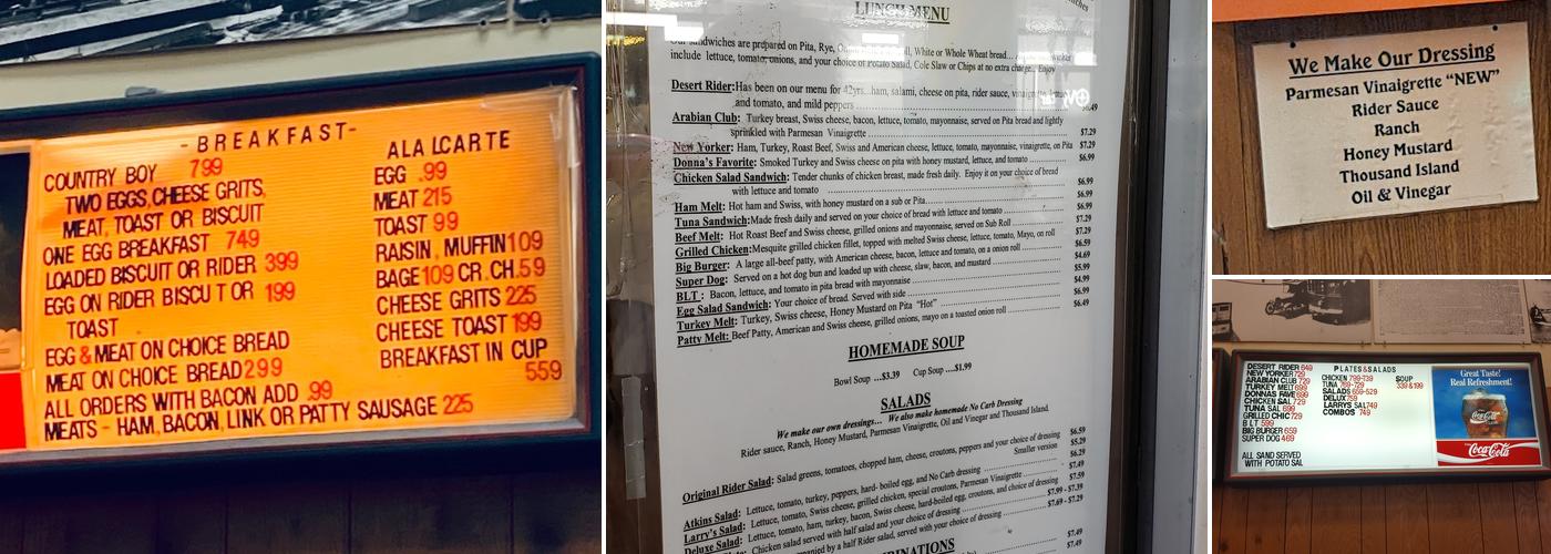 Desert Rider Sandwich Shop Menu