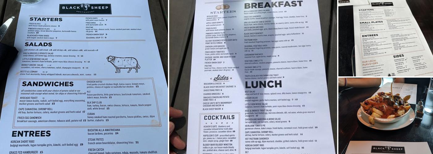 Black Sheep Restaurant Menu