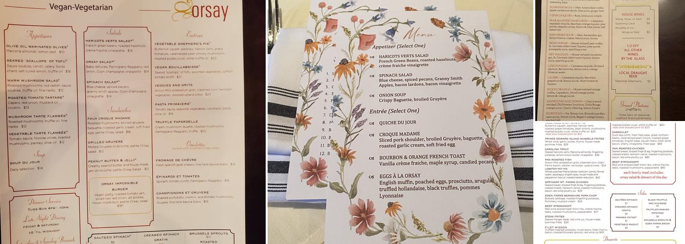 Restaurant Orsay Menu