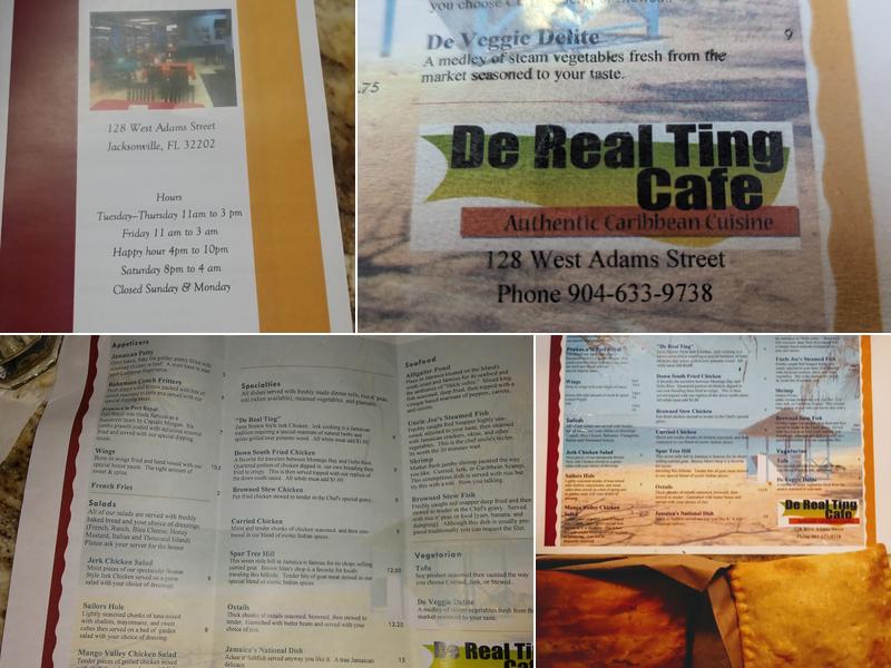 De Real Ting Café Menu