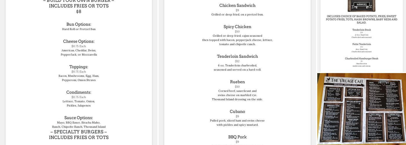 Cedar Creek Rustic Village Menu