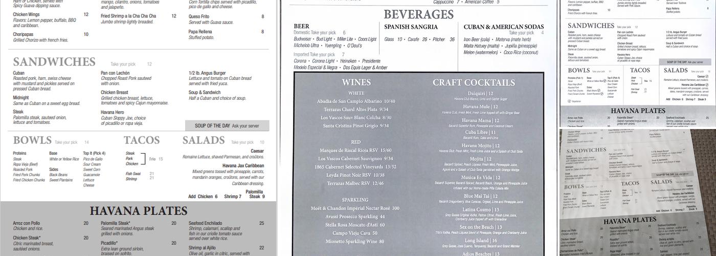 Havana Jax Cafe Menu